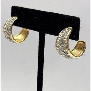 Vintage rhinestone gold hoop earrings